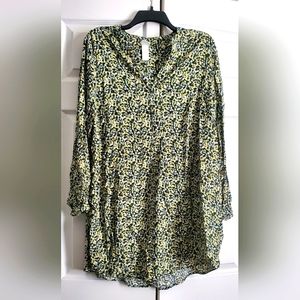 Women's floral long sleeve dress, greens,  yellows and black size medium.